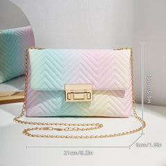 Wavy Quilted Crossbody Bag Chain Shoulder Turn Lock Flap Purses