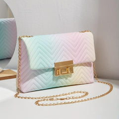 Wavy Quilted Crossbody Bag Chain Shoulder Turn Lock Flap Purses