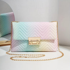 Wavy Quilted Crossbody Bag Chain Shoulder Turn Lock Flap Purses