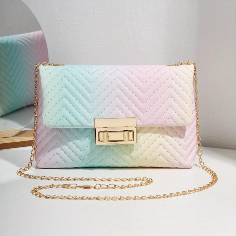 Wavy Quilted Crossbody Bag Chain Shoulder Turn Lock Flap Purses