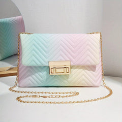 Wavy Quilted Crossbody Bag Chain Shoulder Turn Lock Flap Purses