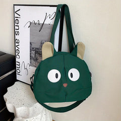 Cartoon Cat Shape Shoulder Bag Durable Canvas Crossbody Bag