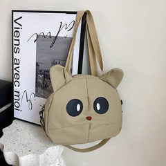 Cartoon Cat Shape Shoulder Bag Durable Canvas Crossbody Bag