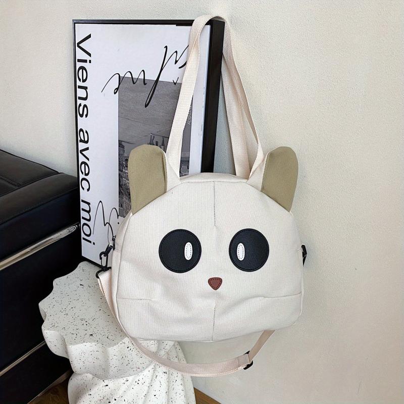 Cartoon Cat Shape Shoulder Bag Durable Canvas Crossbody Bag