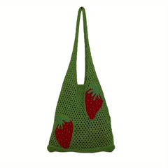 Strawberry Knitted Hobo Bag Large Capacity Crochet Beach Travel Bag