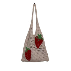 Strawberry Knitted Hobo Bag Large Capacity Crochet Beach Travel Bag