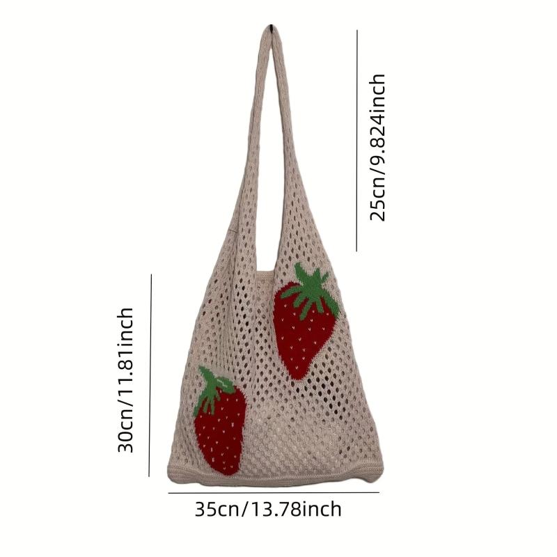Strawberry Knitted Hobo Bag Large Capacity Crochet Beach Travel Bag