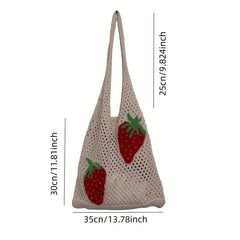 Strawberry Knitted Hobo Bag Large Capacity Crochet Beach Travel Bag