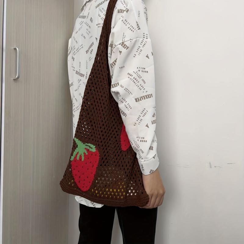 Strawberry Knitted Hobo Bag Large Capacity Crochet Beach Travel Bag