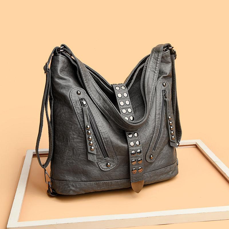 Vintage Studded Shoulder Bag Faux Leather Hobo Crossbody Purse