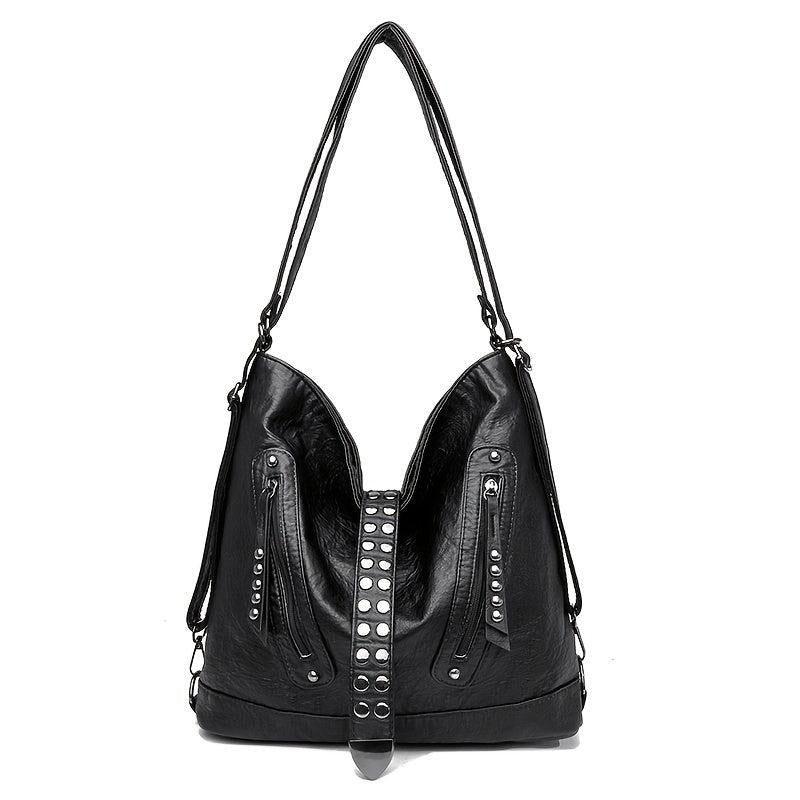 Vintage Studded Shoulder Bag Faux Leather Hobo Crossbody Purse