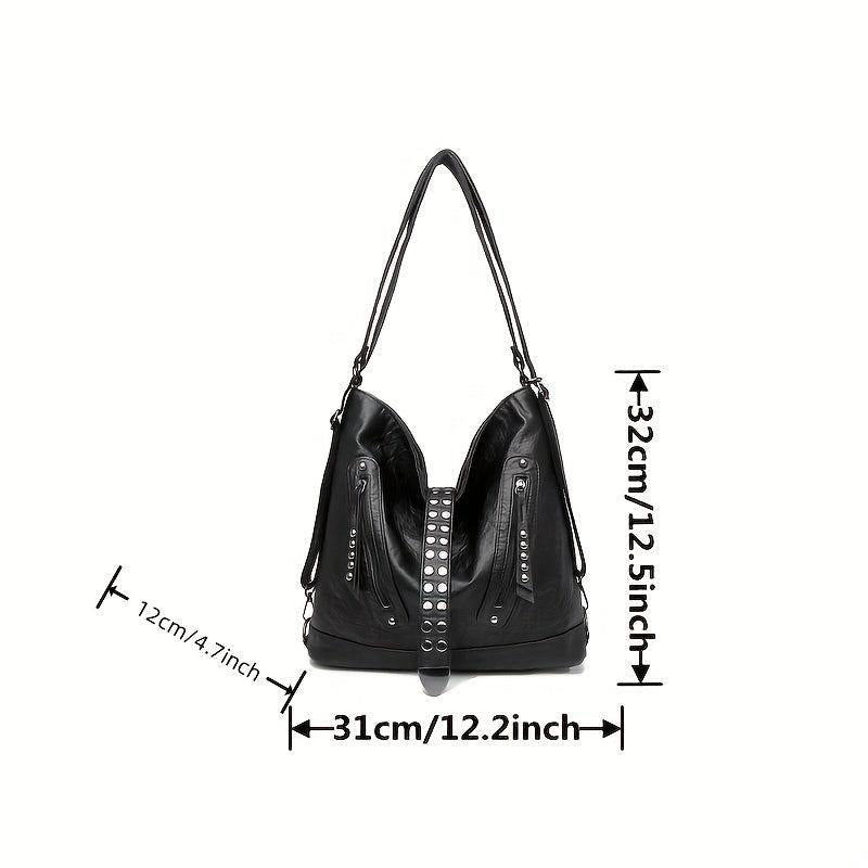Vintage Studded Shoulder Bag Faux Leather Hobo Crossbody Purse