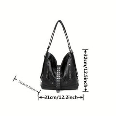 Vintage Studded Shoulder Bag Faux Leather Hobo Crossbody Purse