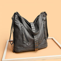 Vintage Studded Shoulder Bag Faux Leather Hobo Crossbody Purse