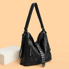 Vintage Studded Shoulder Bag Faux Leather Hobo Crossbody Purse