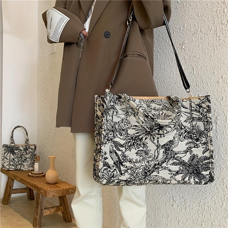 Flower Sketch Canvas Tote Bag Lightweight Shoulder Satchel Bag