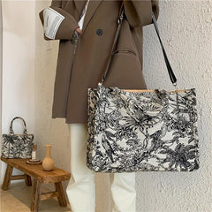 Flower Sketch Canvas Tote Bag Lightweight Shoulder Satchel Bag