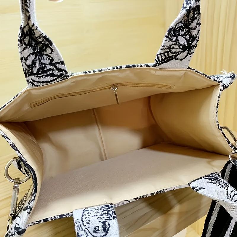 Flower Sketch Canvas Tote Bag Lightweight Shoulder Satchel Bag