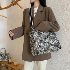 Flower Sketch Canvas Tote Bag Lightweight Shoulder Satchel Bag