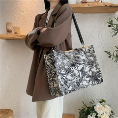 Flower Sketch Canvas Tote Bag Lightweight Shoulder Satchel Bag