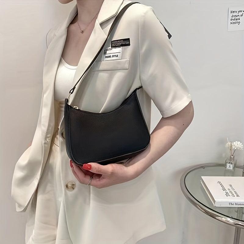 Zipper Solid Underarm Bag PU Leather Textured Bag Shoulder Bag