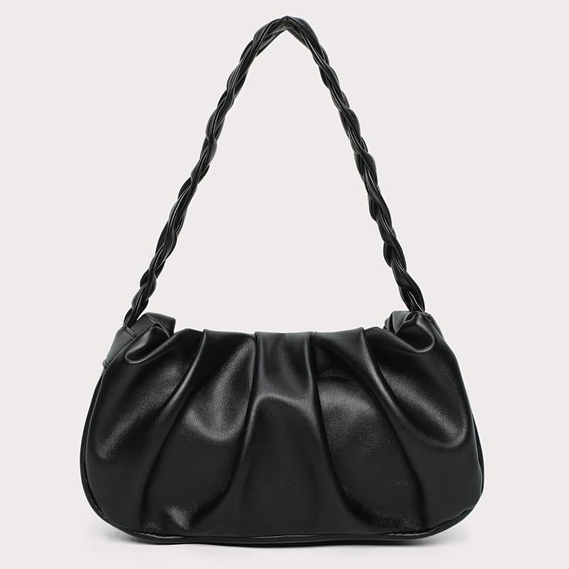 Ruched Shoulder Bag Braided Handle Purse Women Faux Leather Handbag