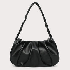 Ruched Shoulder Bag Braided Handle Purse Women Faux Leather Handbag