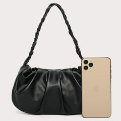 Ruched Shoulder Bag Braided Handle Purse Women Faux Leather Handbag