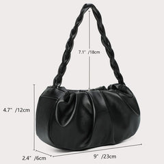 Ruched Shoulder Bag Braided Handle Purse Women Faux Leather Handbag