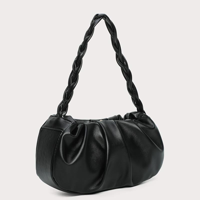 Ruched Shoulder Bag Braided Handle Purse Women Faux Leather Handbag