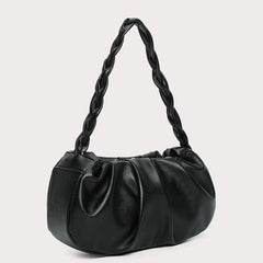 Ruched Shoulder Bag Braided Handle Purse Women Faux Leather Handbag