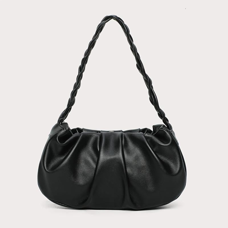 Ruched Shoulder Bag Braided Handle Purse Women Faux Leather Handbag