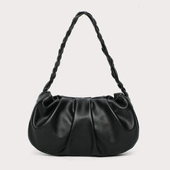Ruched Shoulder Bag Braided Handle Purse Women Faux Leather Handbag