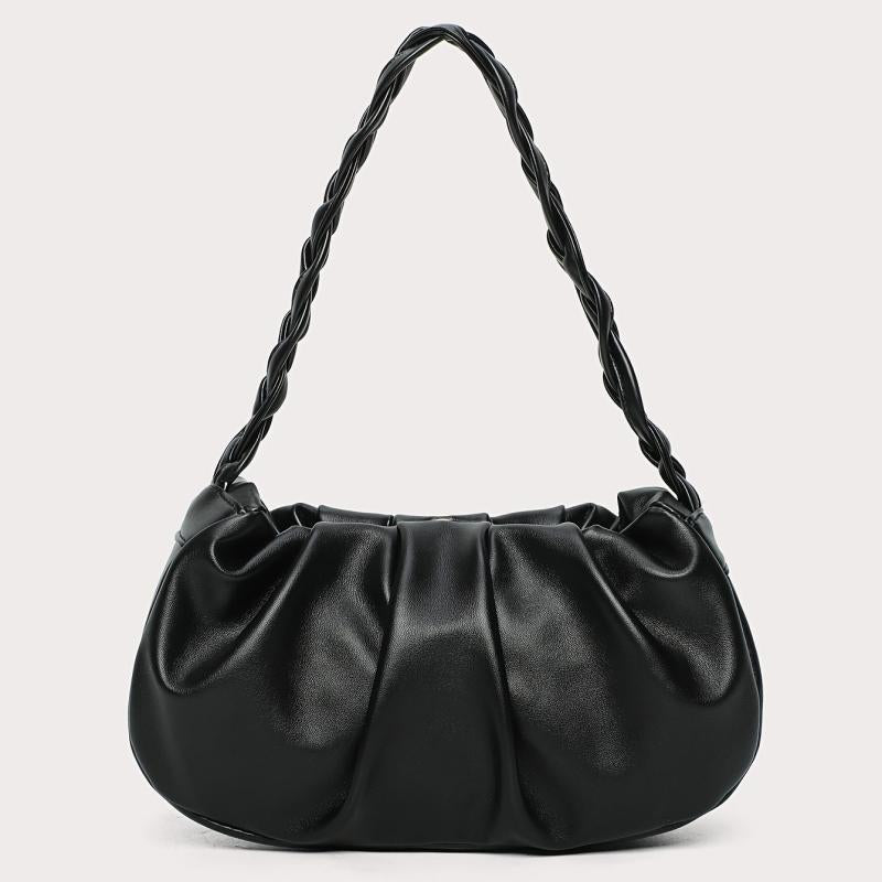 Ruched Shoulder Bag Braided Handle Purse Women Faux Leather Handbag