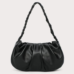 Ruched Shoulder Bag Braided Handle Purse Women Faux Leather Handbag