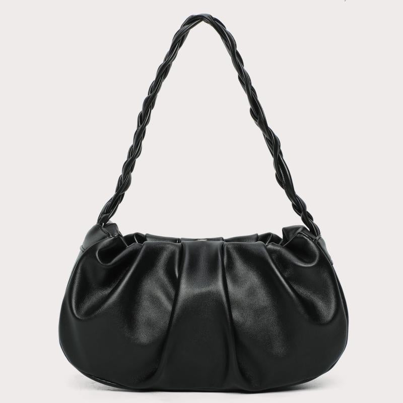 Ruched Shoulder Bag Braided Handle Purse Women Faux Leather Handbag