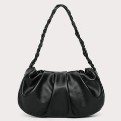 Ruched Shoulder Bag Braided Handle Purse Women Faux Leather Handbag