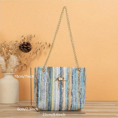 Colorful Straw Shoulder Bag Tote Chain Bag Niche Handbag
