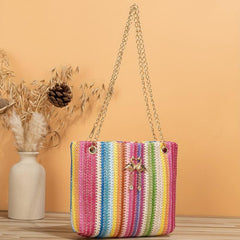 Colorful Straw Shoulder Bag Tote Chain Bag Niche Handbag