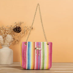 Colorful Straw Shoulder Bag Tote Chain Bag Niche Handbag