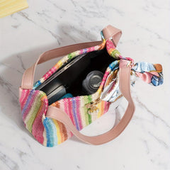 Striped Straw Woven Beach Tote Bag Casual Shoulder Bag