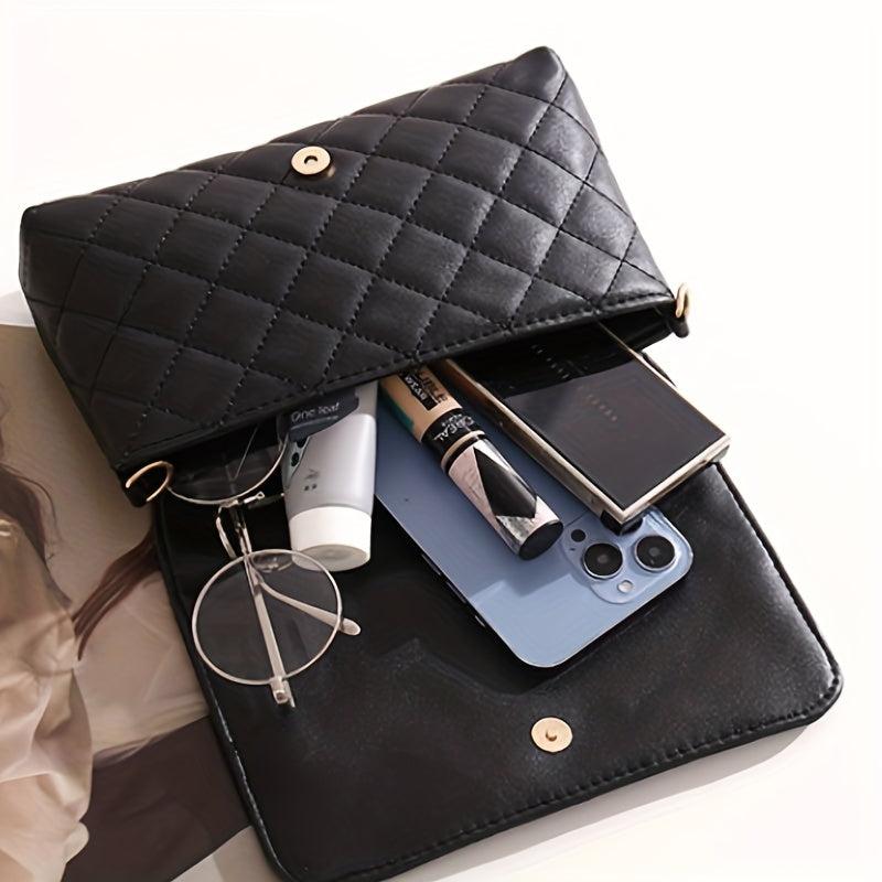 Quilted Chain Crossbody Bag PU Leather Textured Bag