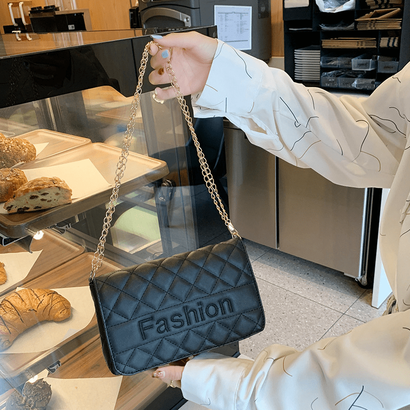 Quilted Chain Crossbody Bag PU Leather Textured Bag