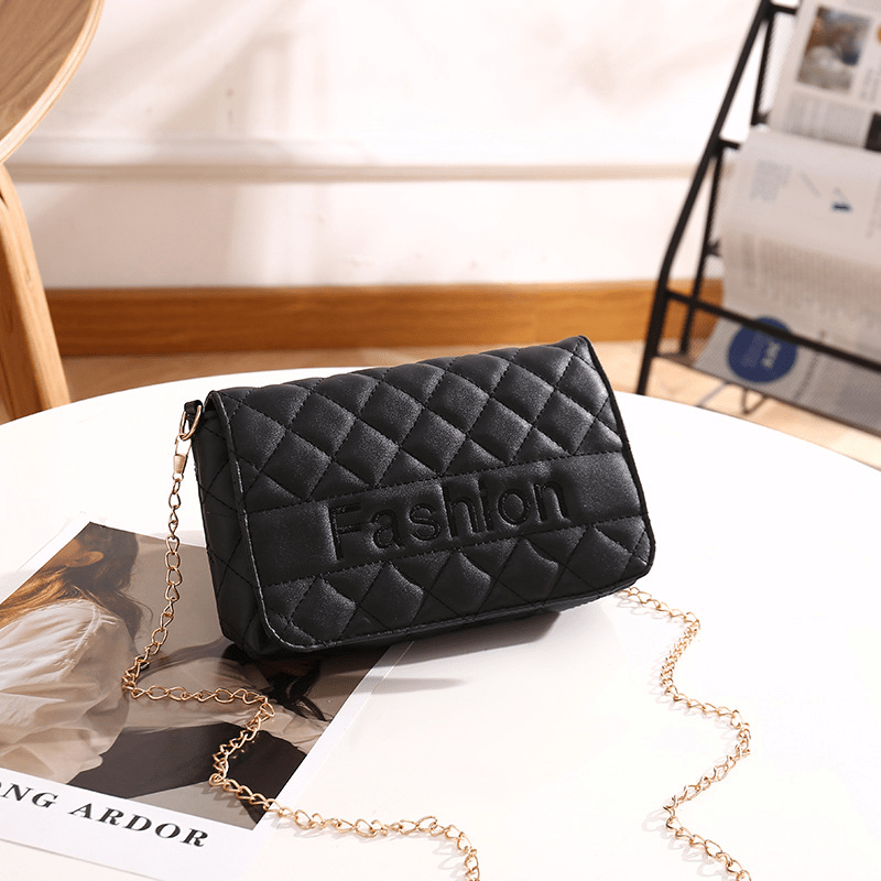 Quilted Chain Crossbody Bag PU Leather Textured Bag
