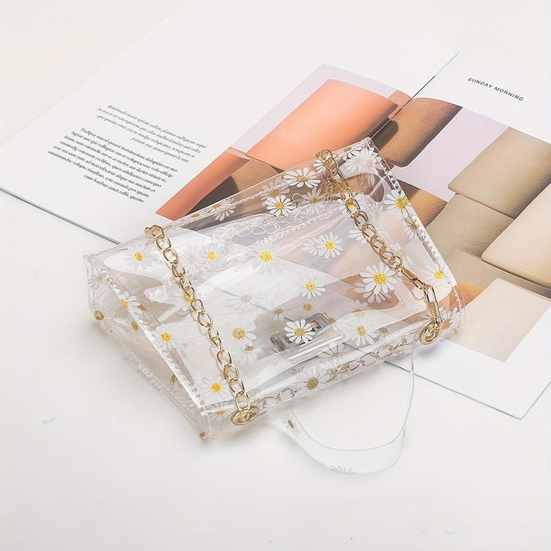 Daisy Pattern Shoulder Bag Transparent Satchel Bag