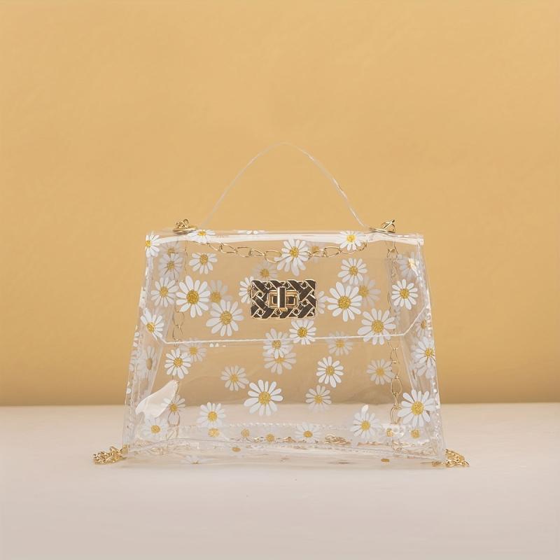 Daisy Pattern Shoulder Bag Transparent Satchel Bag