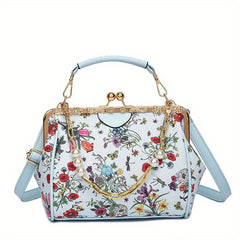 Floral Pattern Handbag Faux Pearl Chain Clutch Purse