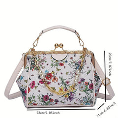 Floral Pattern Handbag Faux Pearl Chain Clutch Purse