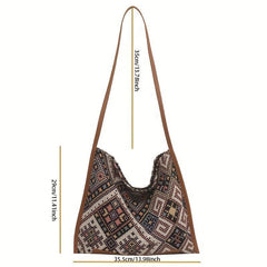 Ethnic Embroidered Canvas Hobo Bag Large Capacity Bohemian Crossbody Bag