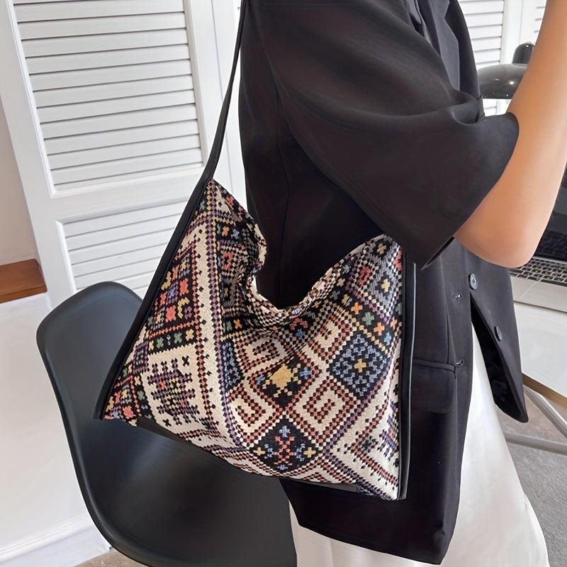 Ethnic Embroidered Canvas Hobo Bag Large Capacity Bohemian Crossbody Bag